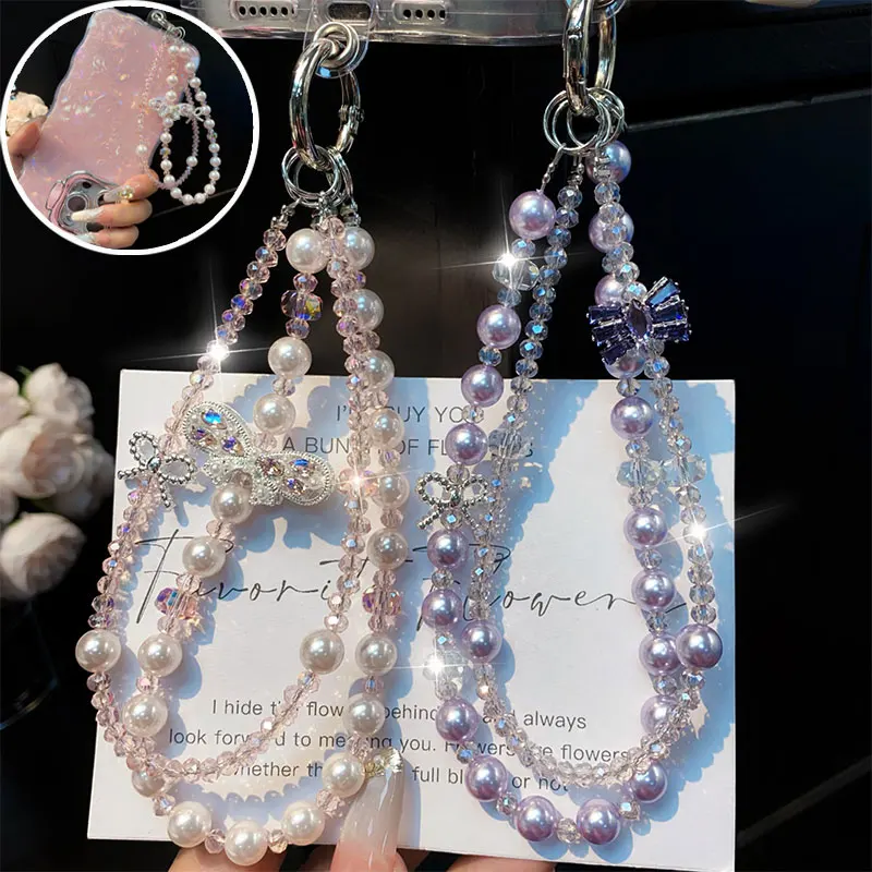 

Роскошный жемчужный ремешок для телефона, подвеска с 3D кристаллами, узел, ремешок для мобильного телефона, брелок для женщин и девочек, сумка с подвеской для камеры, браслет для чехла