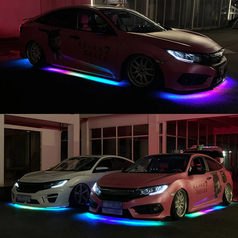 Dynamic Streamer Car Underglow Light striscia flessibile LED Underbody APP Remote Auto Neon RGB lampada decorativa per atmosfera