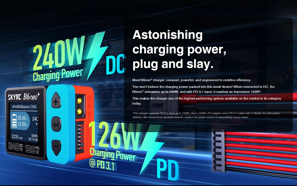 SKYRC B6neo / B6neo+ LiPo Battery Smart Balance Charger DC 200W PD 80W Input for RC Model Car Ship Boat Airplane