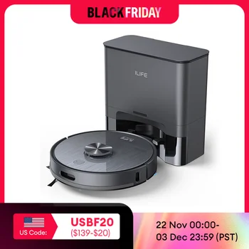 Ilife t20s lds robô aspirador de pó, 5000 pa, doca vazia automática 60 dias de limpeza mãos e esfregando varrendo molhado/seco