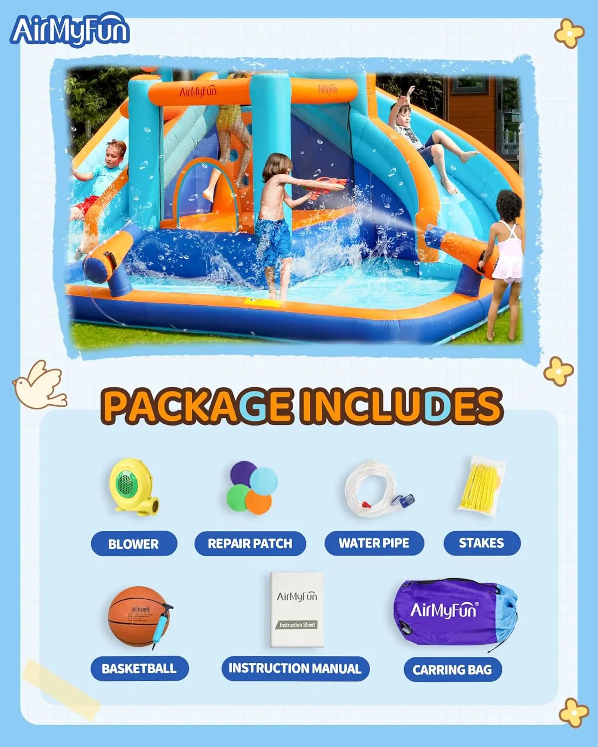 Casa de salto de corrediça de água para crianças e adultos ao ar livre com grande piscina de respingo \u2006 Castelo inflável inflável com escorregador duplo longo e