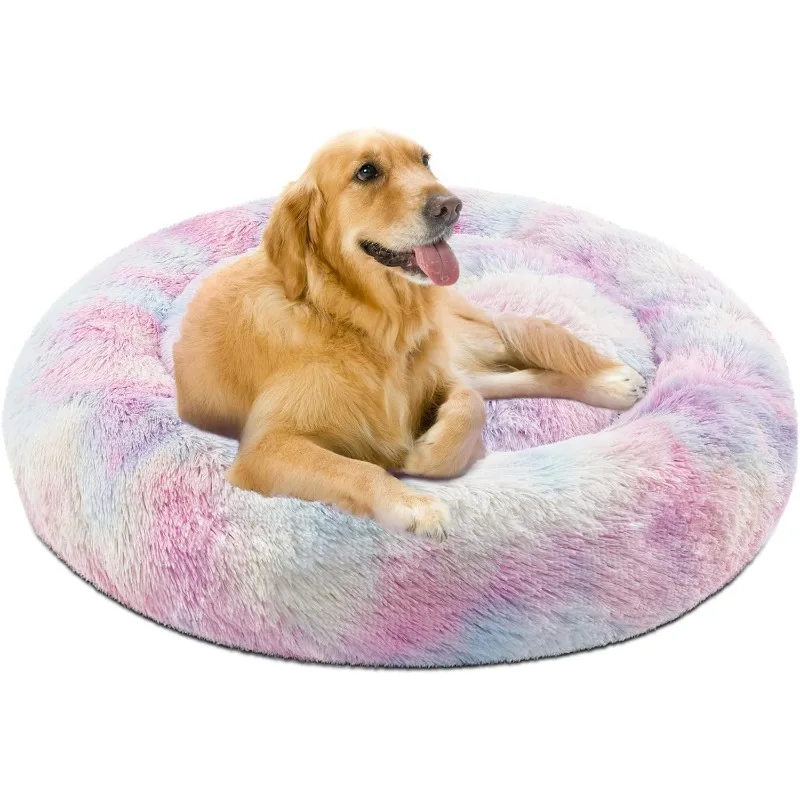 

Donut Dog Bed Faux Fur Fluffy Calming Sofa For Large Dogs, Soft & Plush Anti Anxiety Pet Couch For Dogs,Machine Washable Pet Bed