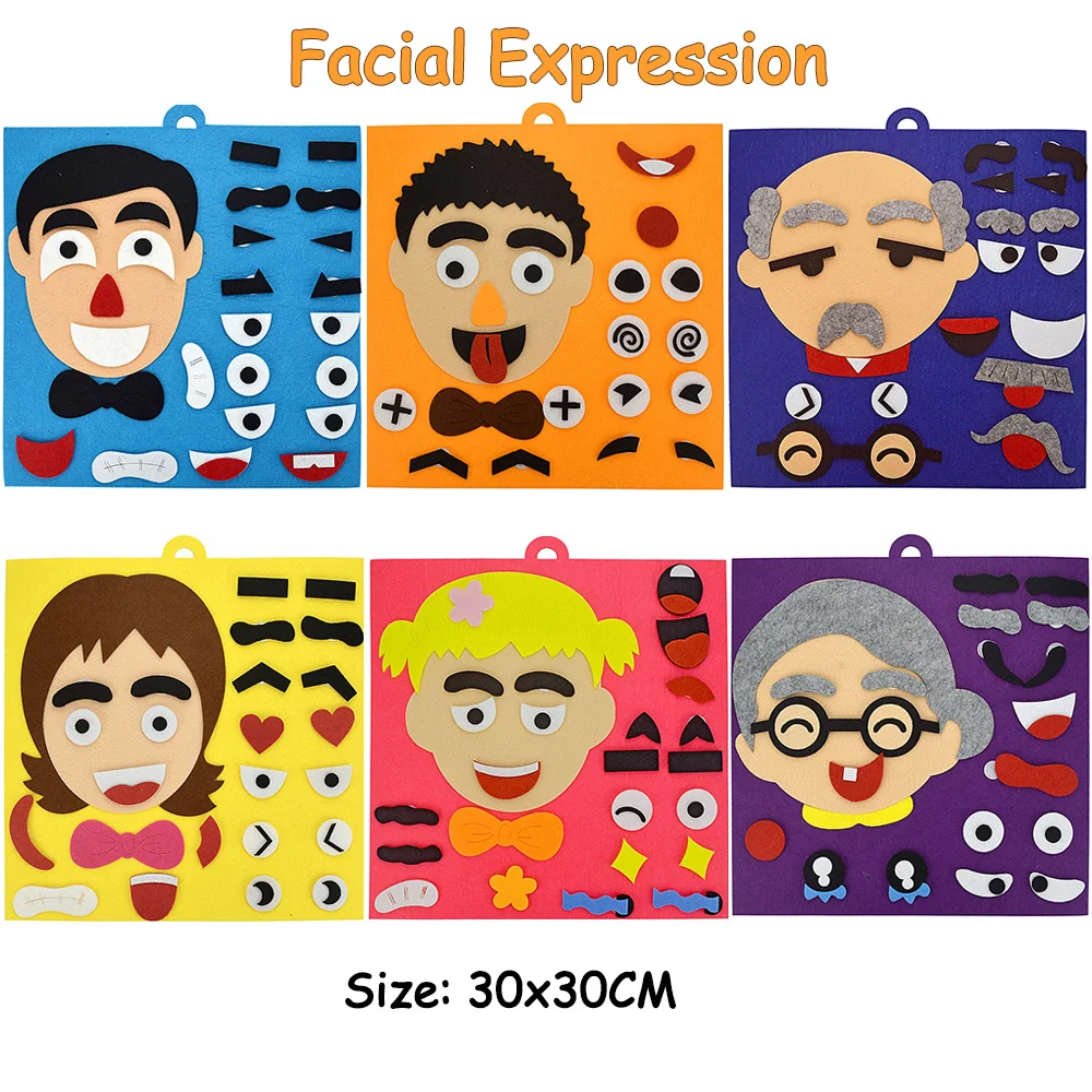 Montessori Expression Emotion Change Game DIY Felt Fabric Craft Kits For Kids Early Teaching Kindergarten Educational Toys