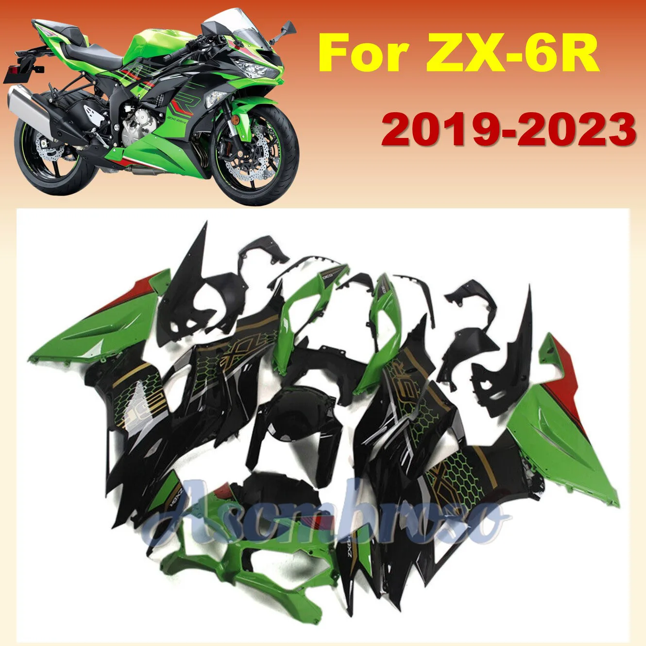 

for Ninja ZX-6R 636 2019 2020 2021 2022 2023 zx 6r Black Green Motorcycle Fairing kit ZX6R 19 20 21 22 23 Cowling