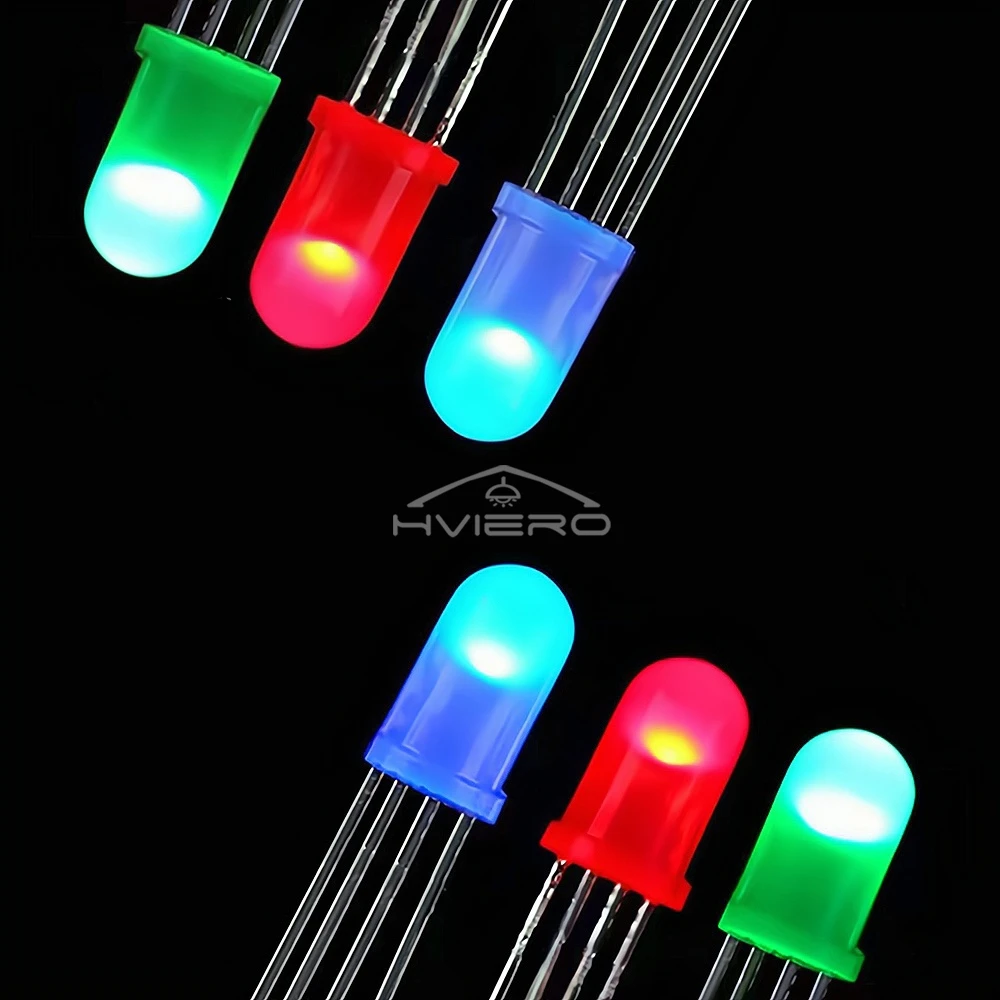 100/500/1000X 5 مللي متر مستديرة 4pin منتشر مصباح RGB ضوء ثلاثي الألوان الكاثود المشترك لتقوم بها بنفسك لوحة جو لمبات الثنائيات الباعثة للضوء LED