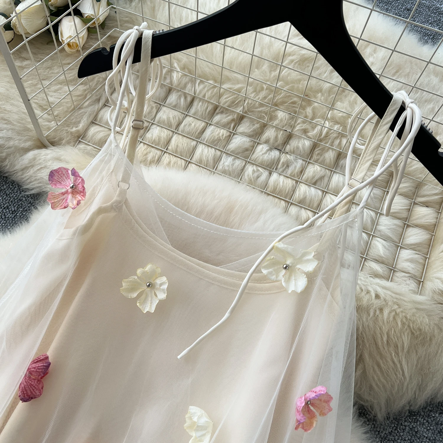 Robe trapèze en maille florale, Chic, tridimensionnelle, à volants doux, Vintage, élégante, taille haute, mode coréenne