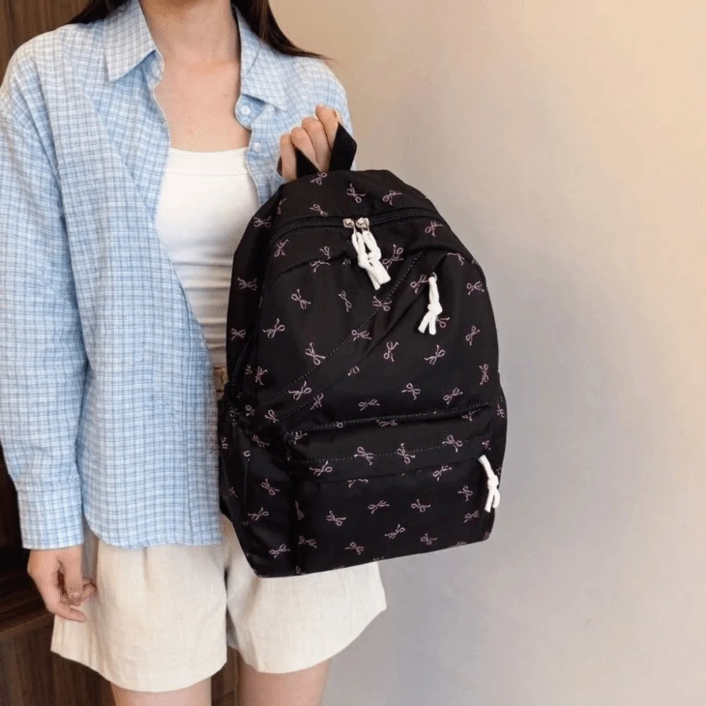 Canvas Bow Backpack Adjustable Straps Large Capacity Students School Bag Lightweight Storage Bag Teenagers Shoulder Bag