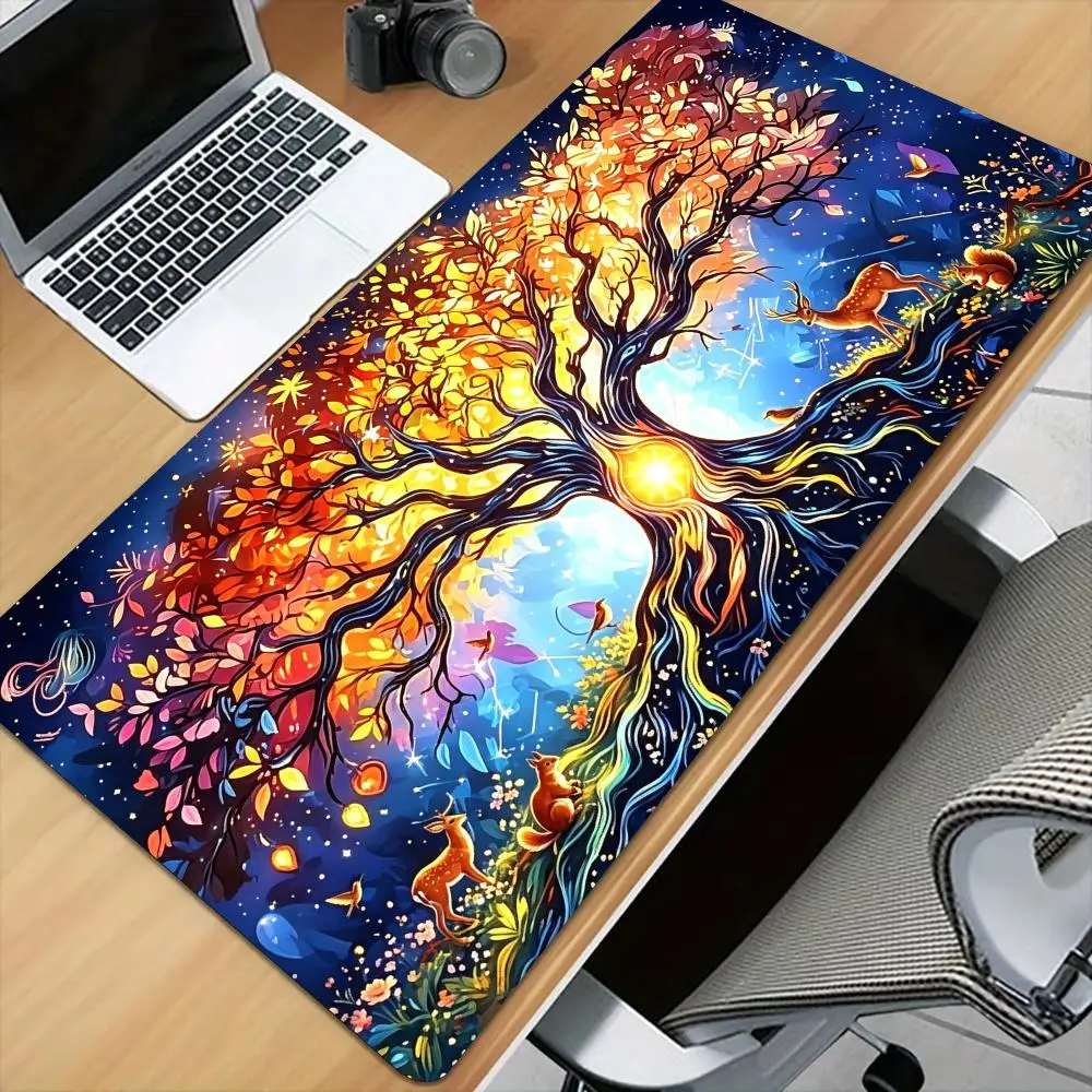 Starry Tree of Life Mouse Pad Desk Mat with Stitched Edge XXL Mousepads Rubber Anti-slip Gamer Keyboard Rug Gaming Mats Mauspad