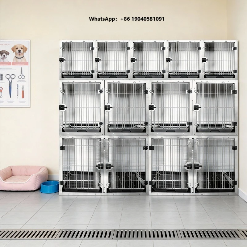 Clinic Luxury Veterinary Heavy Duty Modular Breeding Animal Stainless Steel Vet Pet Dog Cage Kennel Cages With Solid Walls