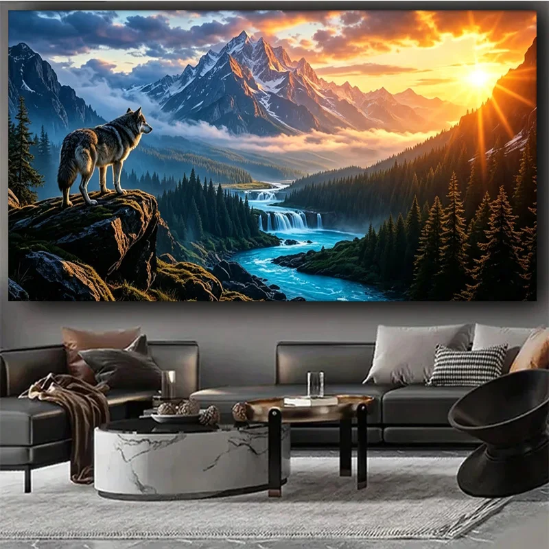 DIY Diamond Painting Kit Diamond Mosaic Sunrise Wolf Mountain Landscape Diamond Cross Stitch Handmade Abstract Art Decoration