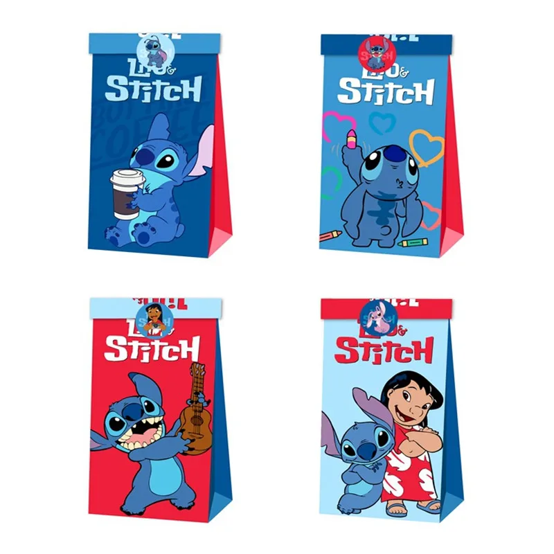 12/24pcs Lilo &Stitch Tote Bags Paper Candy Gifts Packaging Bag Blue Girl Boy Birthday Party Decoration Baby Shower Suppl