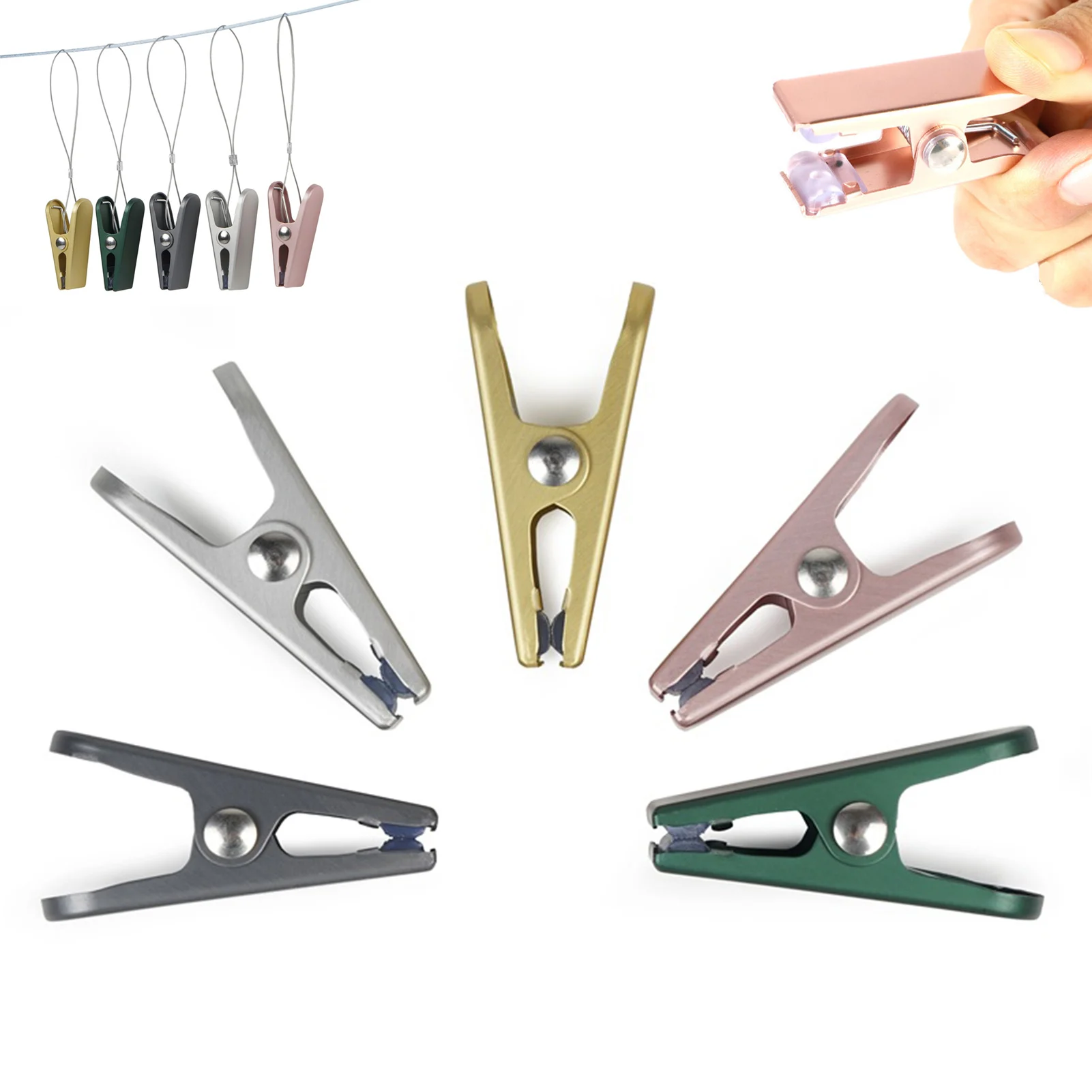 

5PCS Aluminum Alloy Binding Stationery Ticket Clip Heavy Duty Spring Clamps Durable File Money Binder Clamps for Clothes Photos