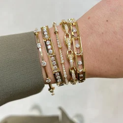 Full Micro Paved Clear Cubic Zirconia Rivet Spike Charm Link Chain Gold Color Fashion Women Bracelet Necklace Jewelry Set