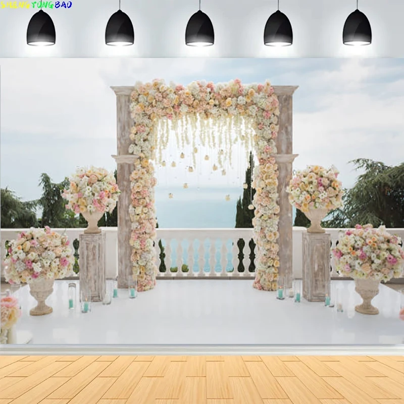 

Stage Background An Elegant Wedding Pink Floral Backdrop Dreamy Sheer Curtains And Cascading Blossoms Photo Studio Props CV-08