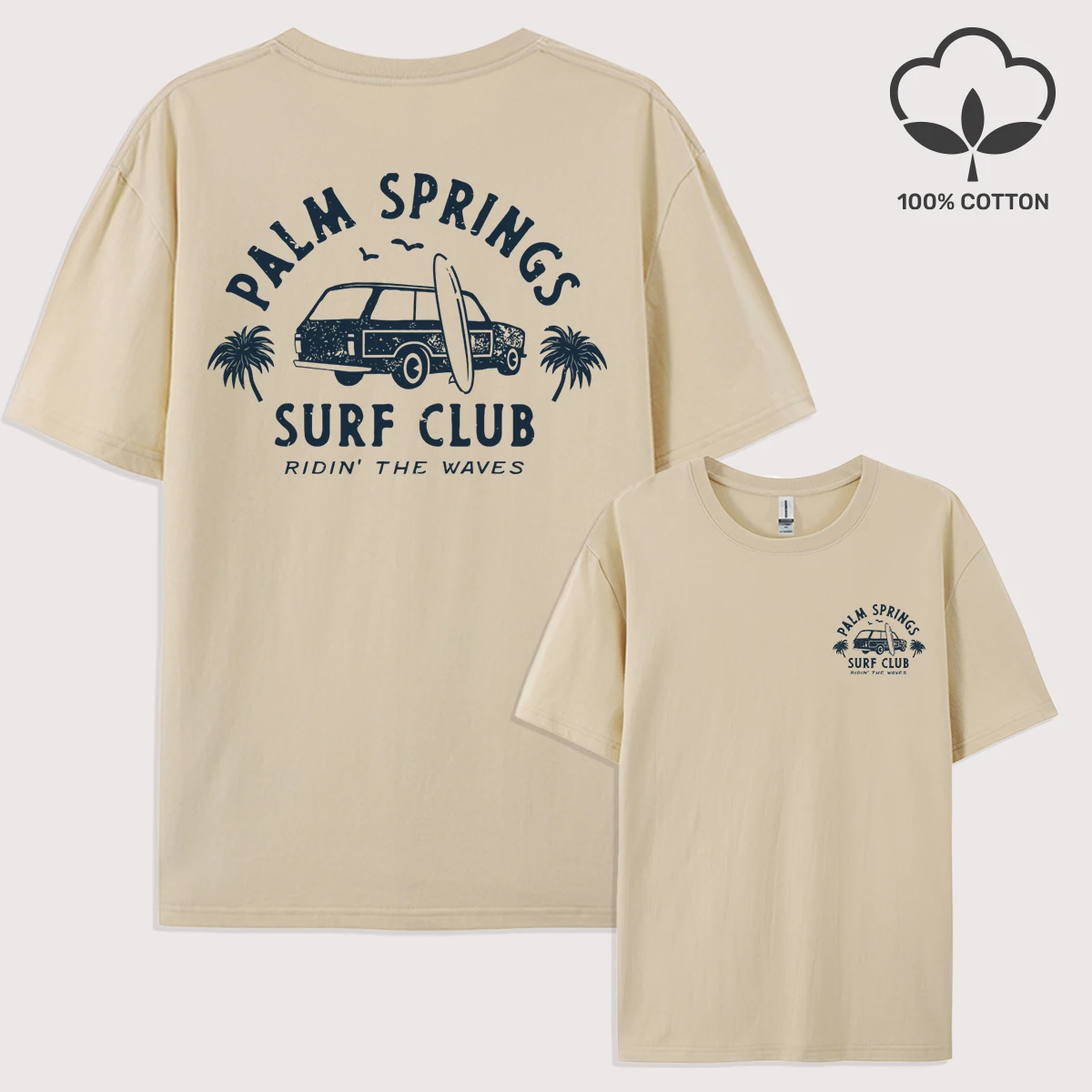 Palm Springs Surf Club Printed Men T-Shirt Casual All-Match Short Sleeve Cotton Oversized Sportswear Summer Crewneck T Shirts