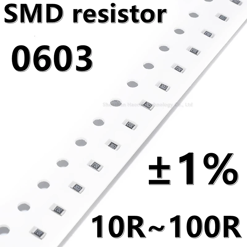 (100pcs) 0603 1% SMD resistor 10 12 13 15 16 18 22 24 27 30 R Ω ohm 33R 36R 39R 43R 47R 51R 56R 62R 68R 75R 82R 91R  100R