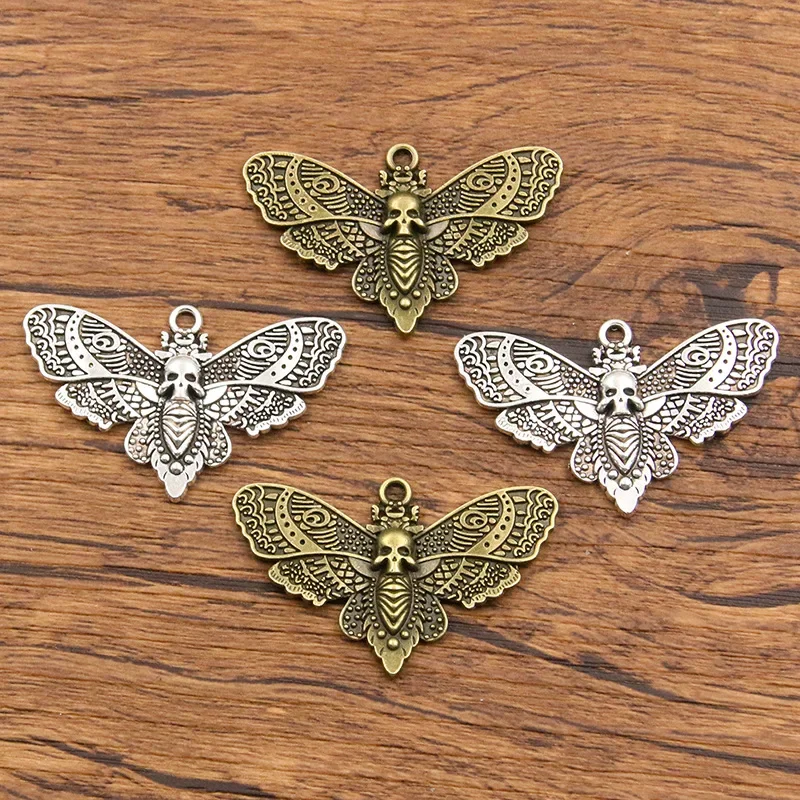 

WZNB 10pcs 43*27mm Antique Silver Moth Skull Charms Moth Pendant for Jewelry Making Handmade Bracelet Necklace Diy Accessories