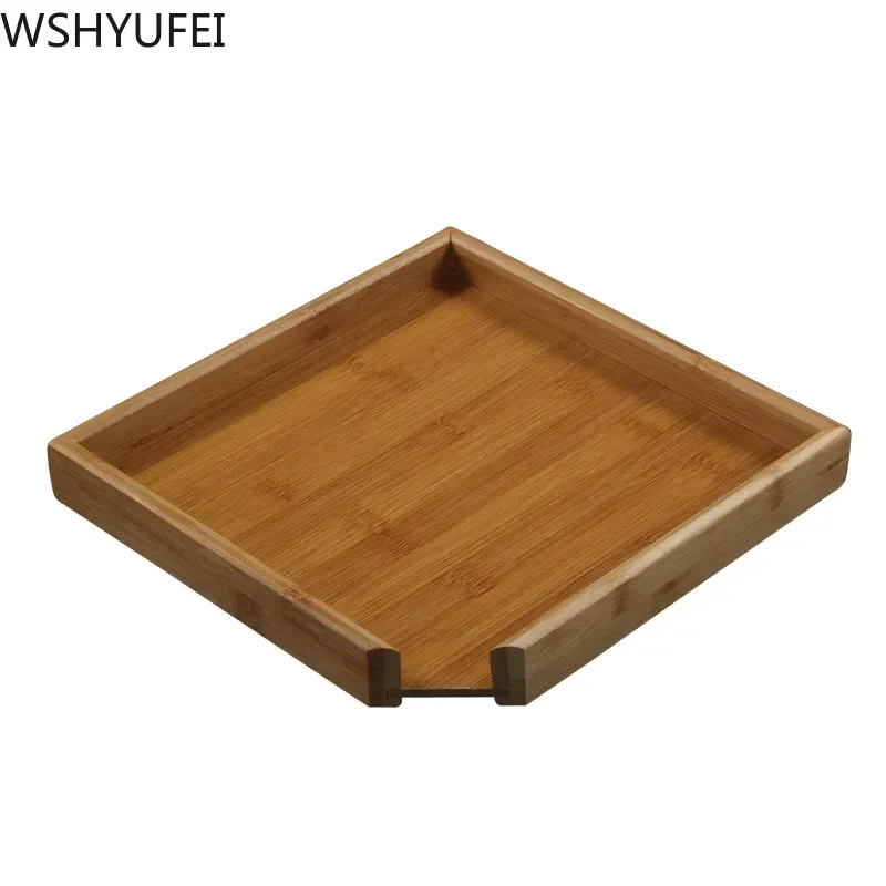 Chinese Bamboo Square Food Tray Solid Wood Tea Set Tray Home Breakfast Tray Cake Tray Flower Pot Bonsai Gardening Holder