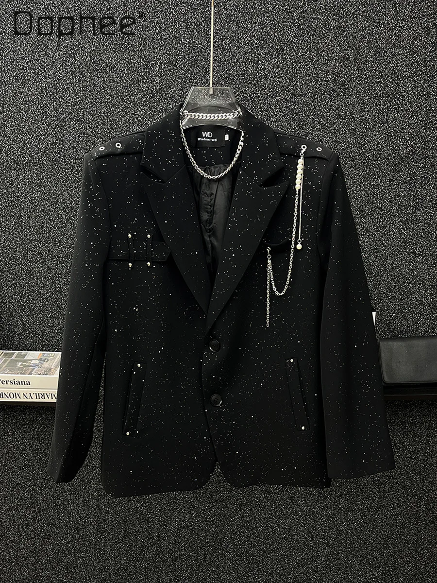 2025 الربيع والخريف الراقية تصميم السماء المرصعة بالنجوم الأسود السترة الرجال تنوعا الكورية نمط العصرية سلسلة سترة بيضاء #1