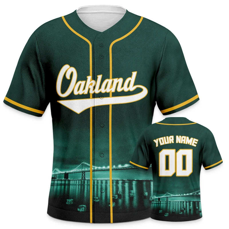 Green Personalized Baseball Jerseys City Night View Sublimation Blanks for Men Tshirt Custom Clothing Sportswear