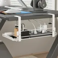 No Drill Under Desk Cable Tray Heavy Duty Metal Mesh Load-Bearing Steel Wire Organizer for Home/Kitchen/Office/Adjustable Clamps