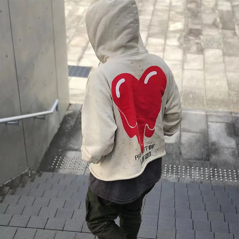 

Винтажная толстовка свободного кроя с принтом в виде сердец, мужская повседневная толстовка, молодежная трендовая осенняя коллекция, футболка с обычным рукавом