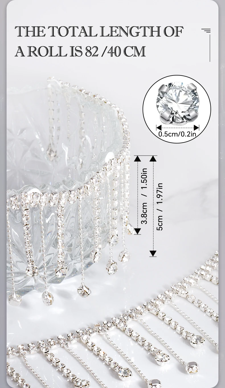 40cm/90cm DIY Glas-Strass-Fransenkette Kristallkette Strass-Quasten Hochzeitsdekoration zum Aufnähen auf Kleidungsstücke – Detail 2