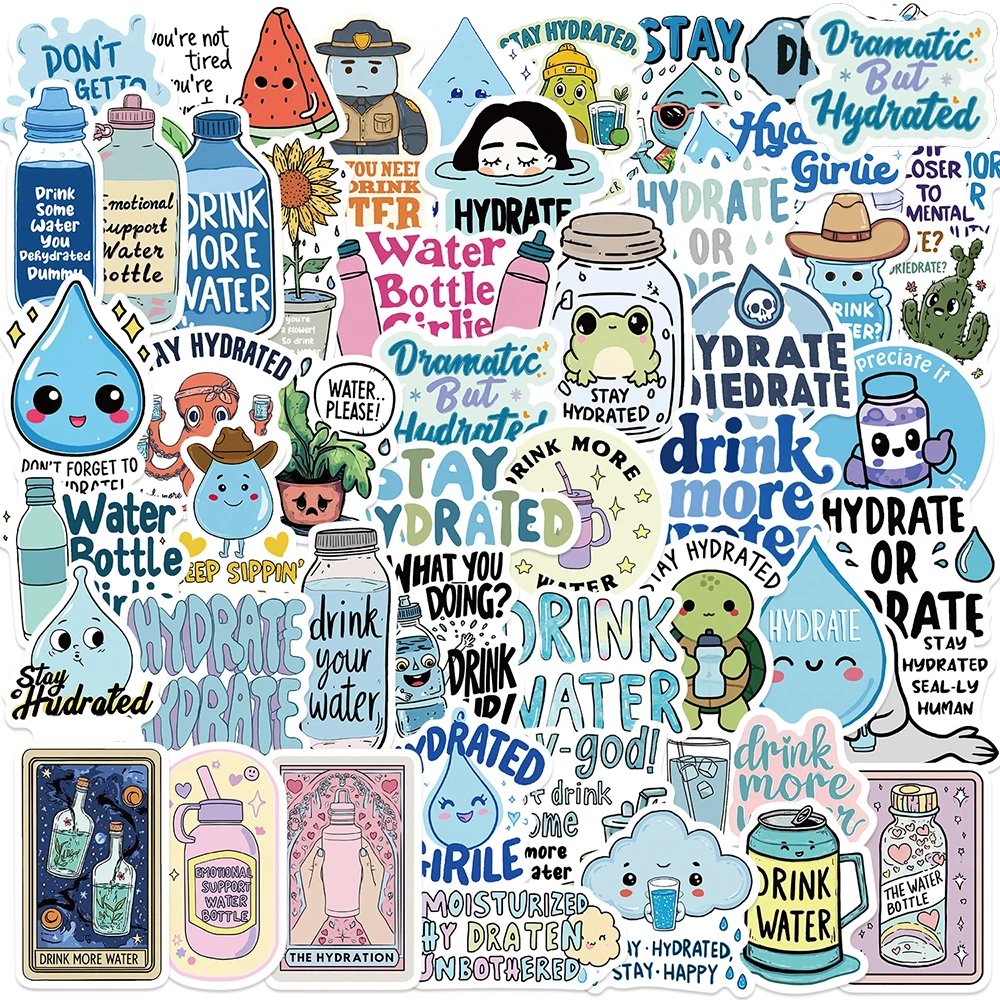 10/30/50pcs Drink Water Stay Hydrated Graffiti Stickers Kawaii Creative Sticker DIY Stationery Notebook Phone Cute Decals Decor