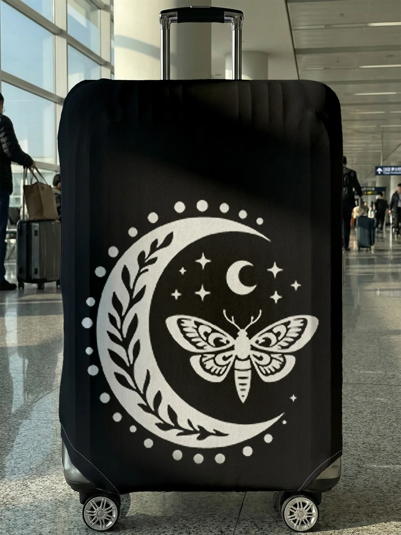 

Black White Moon Moth Print Luggage Cover, Suitable for 18-32 Inch Luggage Cover, Luggage Handle Glove, Travel Accessories
