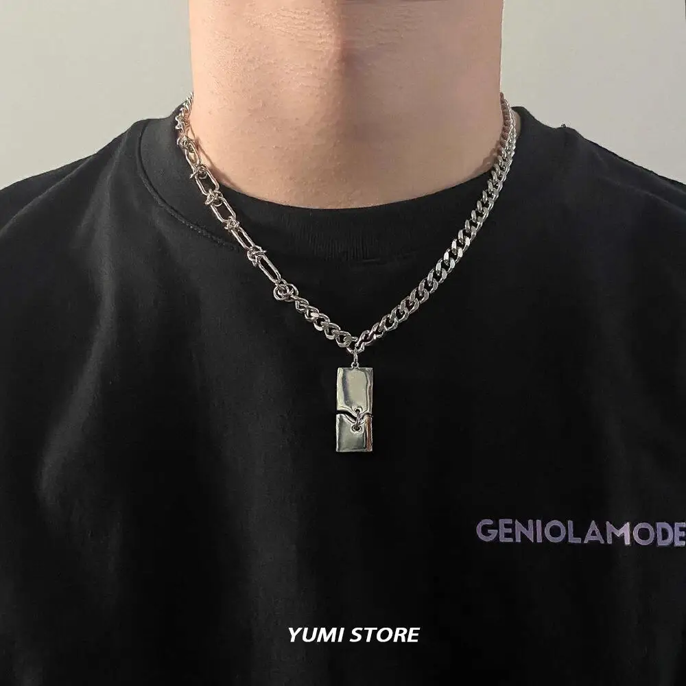 Titanium Steel Split Pendant Necklace For Men Woman Trend Hip Hop Spliced Sweater Chain Kpop Street Punk Luxury Unisex  Jewelry