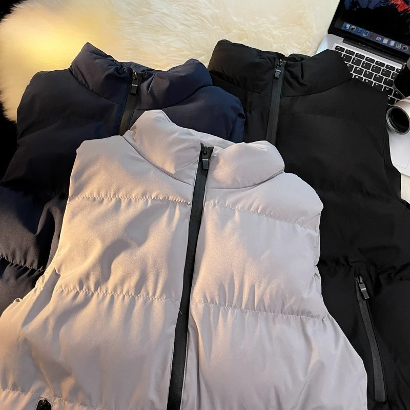 Winter Men Vest Jacket Warm Cotton-padded Windproof Zipper Sleeveless Coat Loose Thicken Stand-up Collar Casual Waistcoat