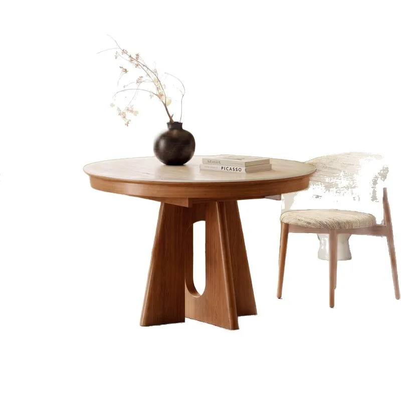 Travertine rock slab dining table, small retractable variable round table, folding table and chairs