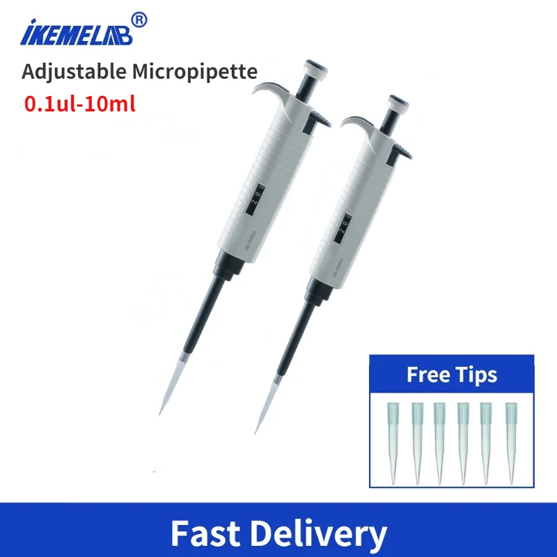 IKEME Laboratory Pipette 0.1-10ml Adjustable Pipette Gun Autclave Mechanical Single Channel Volume Pipeta With Pipette Tips