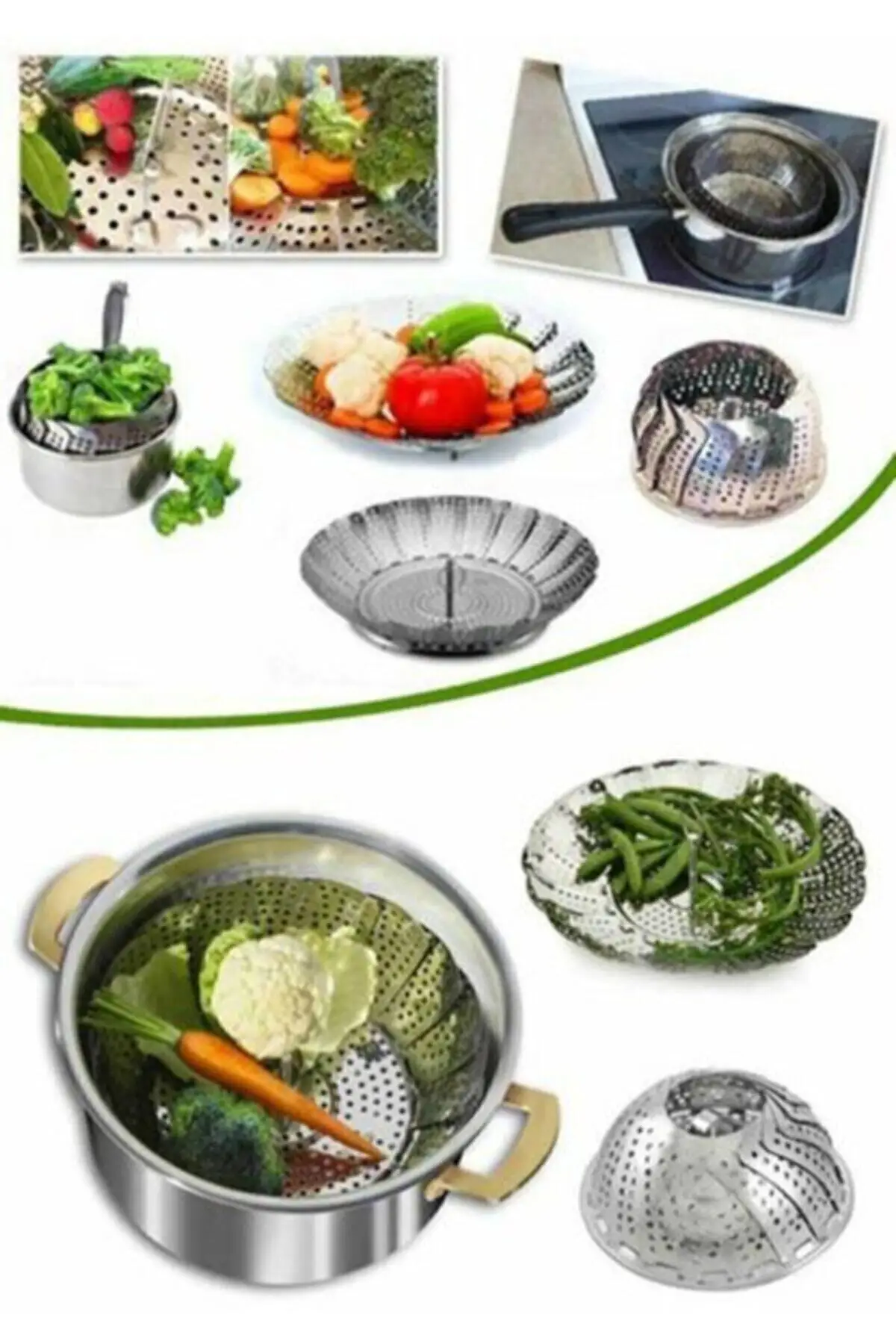 Steamed Vegetables Cooking Basket Blanching Bracket Pressure Cooker Stainless Steel Vegetable Cleaning Drainer