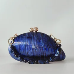 Lady Pearl Dark Blue Shell Acrylic Box Clutch Purse Women Evening Bag Woman Crossbody Bag For Wedding Party Chain Shoulder Bags