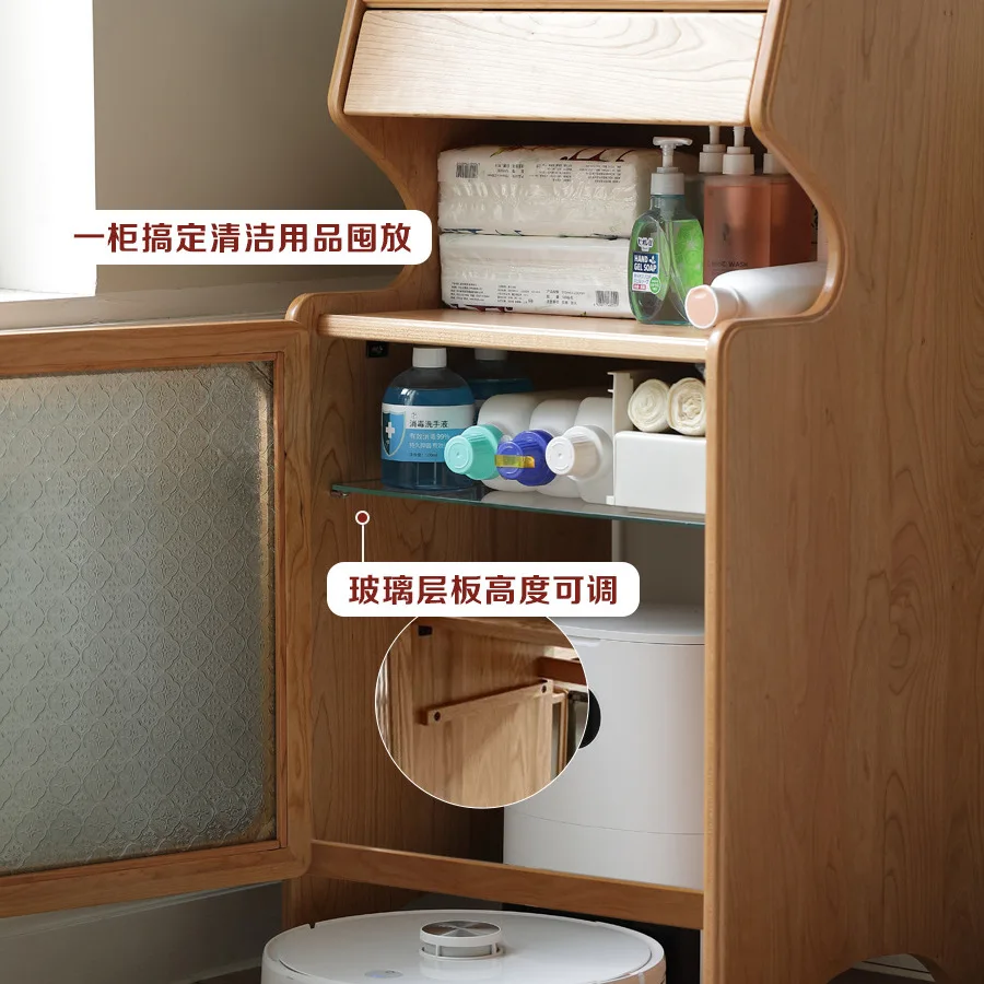 Nordic log sweeping robot storage cabinet Solid wood begonia side cabinet Home living room Simple personalized locker