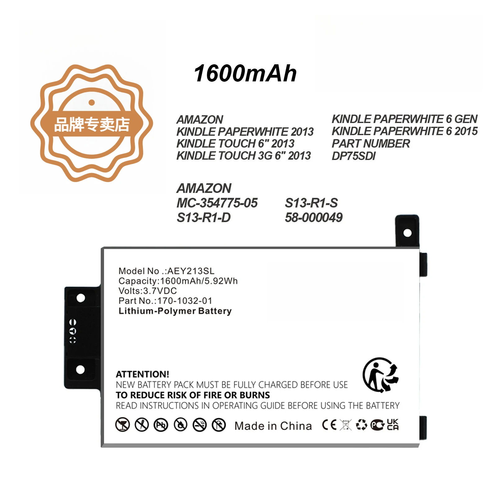 1420mAh MC-354775-05 Mobile Phone Batteries for Amazon Kindle Paperwhite 2nd Gen 6'' DP75SDI S13-R1-S 58-000049 3.7V Battery