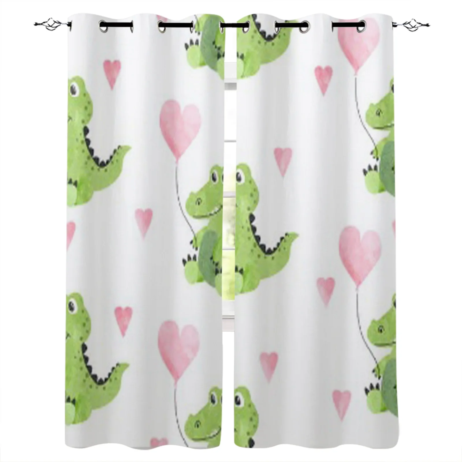 Cute Watercolor Crocodiles And Hearts Window Curtains Home Living Room Kitchen Home Textile Decoration Bedroom Curtains