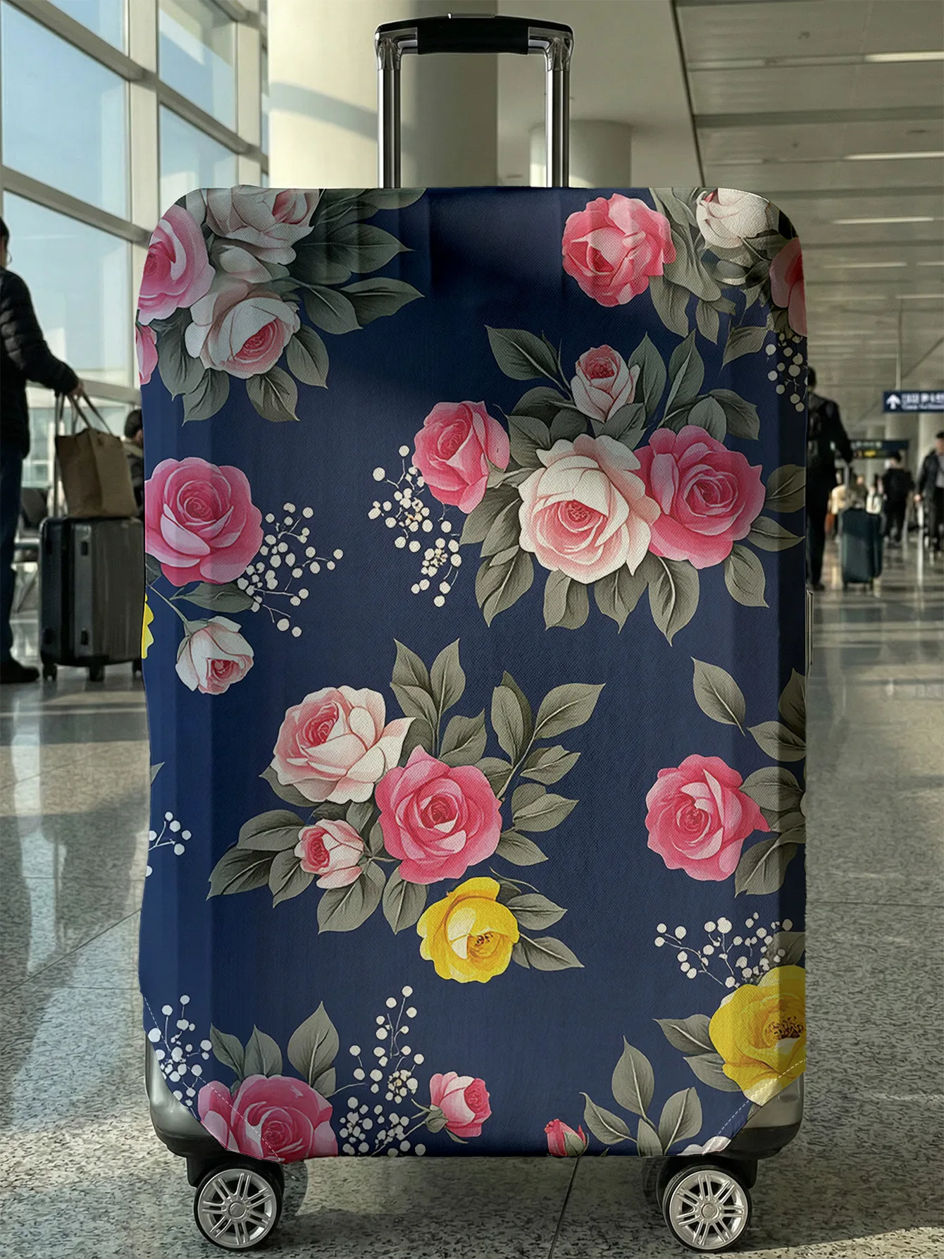 

Navy Blue Base Retro Rose Flower Luggage Cover, Suitable for 18-32 Inch Luggage Cover, Luggage Handle Glove, Travel Accessories