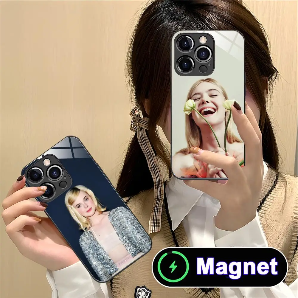 

Elle Fanning Glass MagSafe Mobile Phone Case for iPhone 17 16 15 14 13 12 11 Air Pro Max Plus Mini Colorful Cover