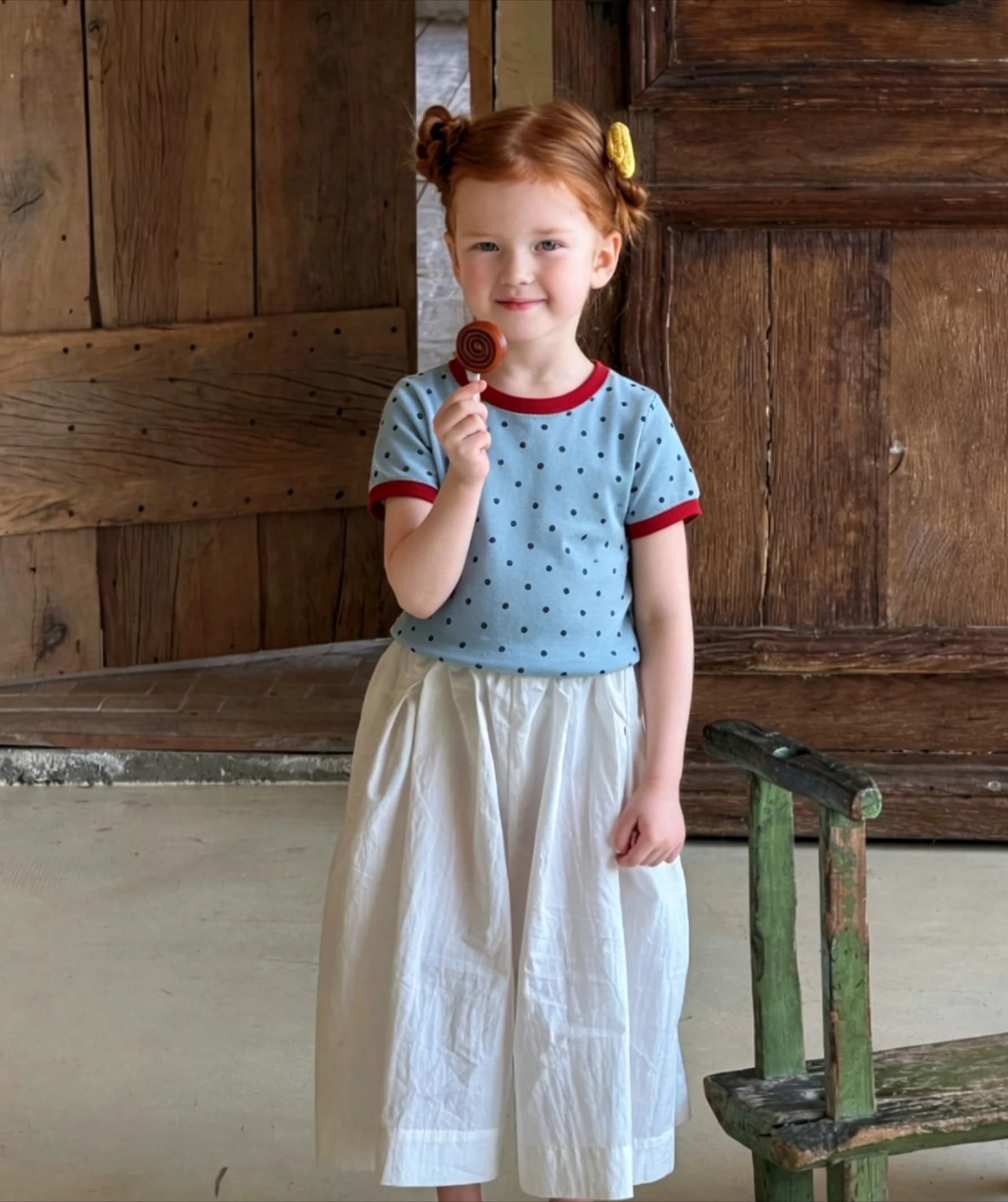 Girls Stylish Versatile Color Blocking Polka Dot Top Korean Children Clothing 2026 Summer New Girls T-shirt