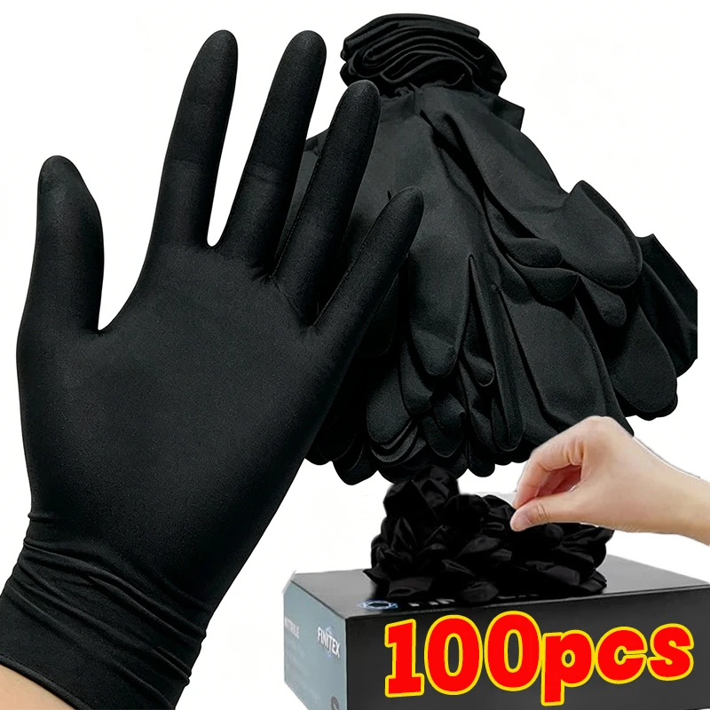 10/20/50/100PCS Black Nitrile Disposable Gloves for Work Latex Free Home Cleaning Glove Textured Mechanic Tattoo Hair Dye Beauty