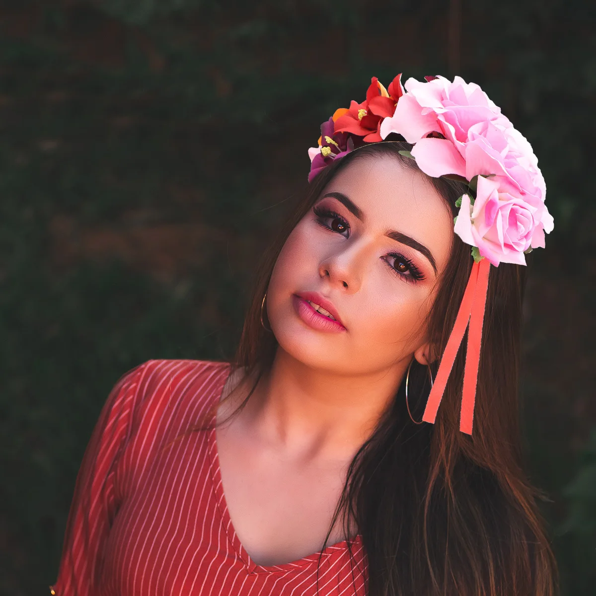 

Women Flower Headband Orchid Rose Floral Crown Hair Wreath for Halloween Christmas Party Festival Celebration Cosplay Accessory