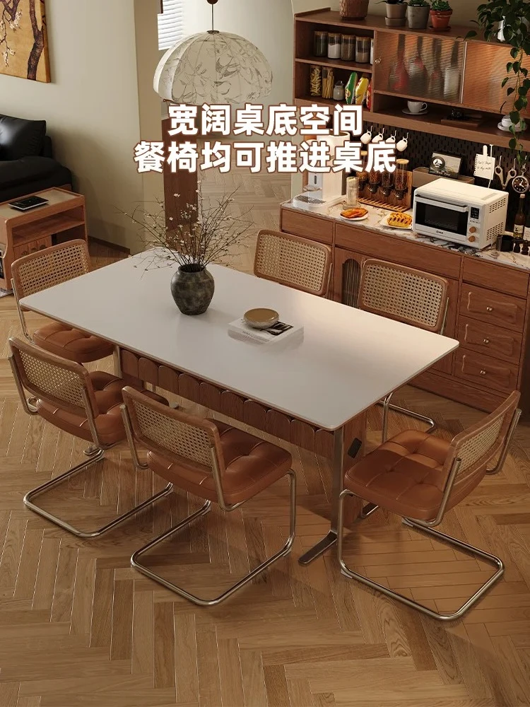 طاولة طعام ذات بلاطة صخرية فرنسية بتصميم مستطيل منزلي من الخشب الصلب من الفولاذ المقاوم للصدأ وطاولة طعام باوهاوس #2