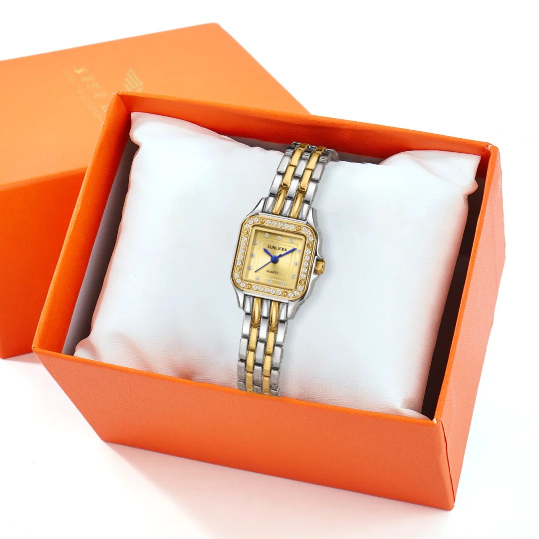 Women's Watches Square Quartz Wrist Watch for Ladies Stainless Steel Band Rhinestone Waterproof Women Watch Clock Reloj Mujer