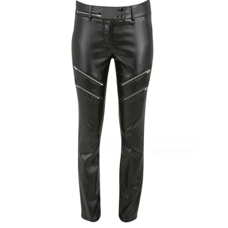 Men's Zip Up Designer Genuine Natural Leather Pant Skinny Black Jeans