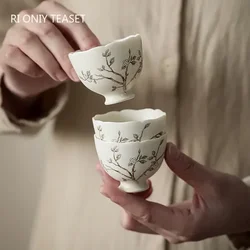 1 Pc Chinese Hand-painted Peach Blossom Tea Cup Ceramic Tea Bowl Vintage Personal Teacup Handmade Tea Set Travel Meditation Cup