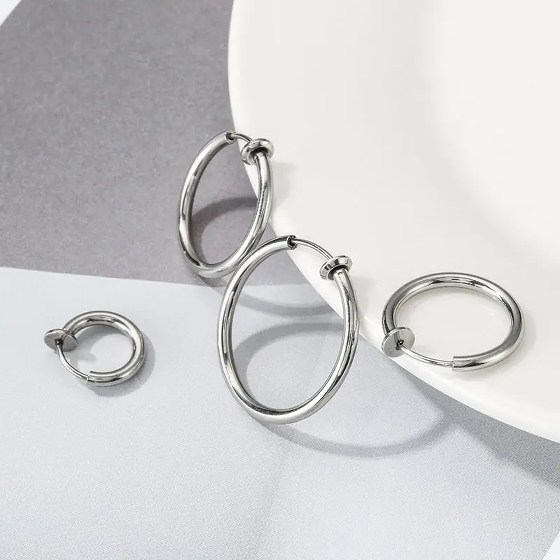 1 Paar Ohrclips, schmerzfreie künstliche Ohrringe für Männer/Frauen, Edelstahl, nicht durchbohrt, kleiner runder Feder-Creolen-Ohrring, Pop-Schmuck