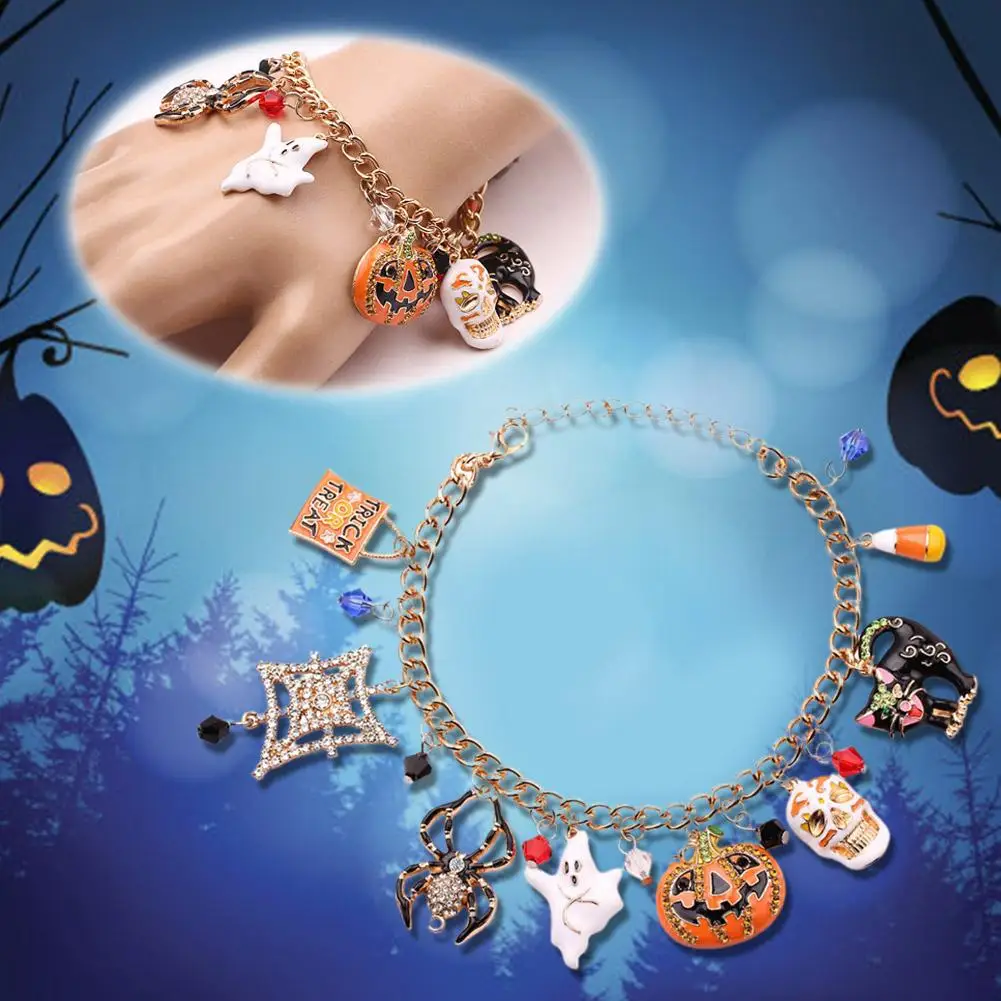 NEW High-end Halloween Pumpkin Charm Bracelet Spider Web Pumpkin Pendant Festival Jewelry For Men Women Accessories Gifts