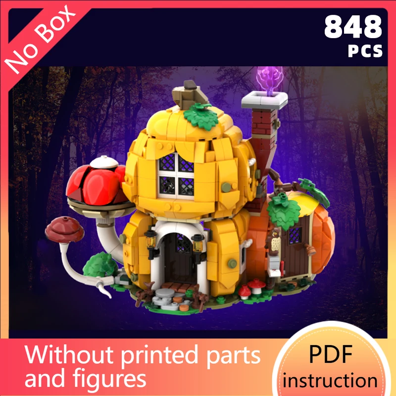 幻想的なハロウィーンのカボチャの森のレンガ 秋の村 パンプキンヘッドブロック テイルハウスビルディング コテージ MOC ユニークなジオラマシーン